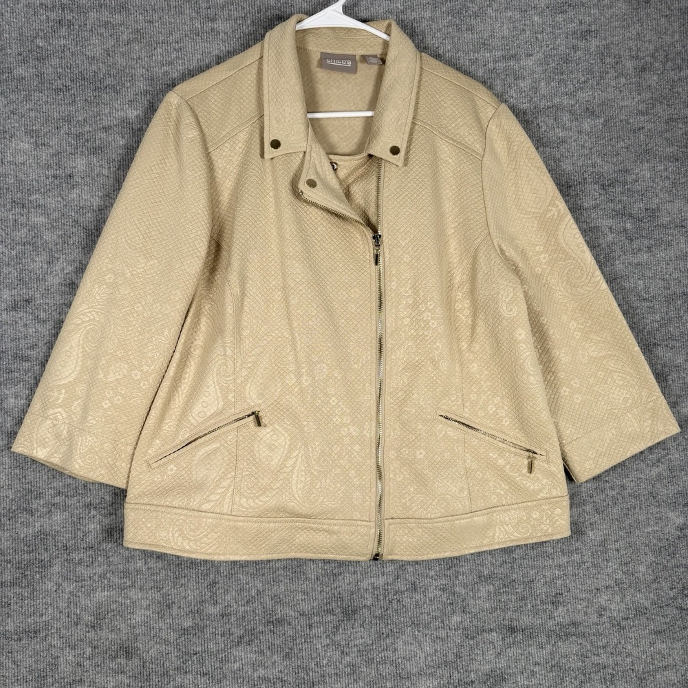 Chico's Size-3 Beige Textured Jacquard Jacket Business Preppy